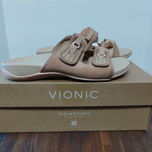 Vionic Sarah Sandals Beige Tan Hook & Look Double Strap Women's Size 9.5
